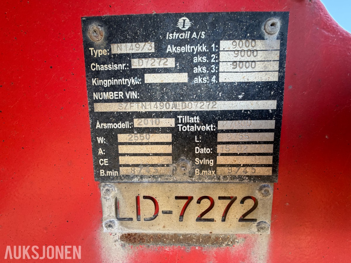 2010 Istrail TN149/38 3-akslet slepvogn - Luftfjæring - WABCO EBS/ABS - 27 000 kg