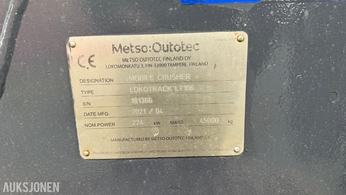2021 Metso Lokotrack LT106 mobilt knuseverk – CAT C7 – 7.691 motortimer