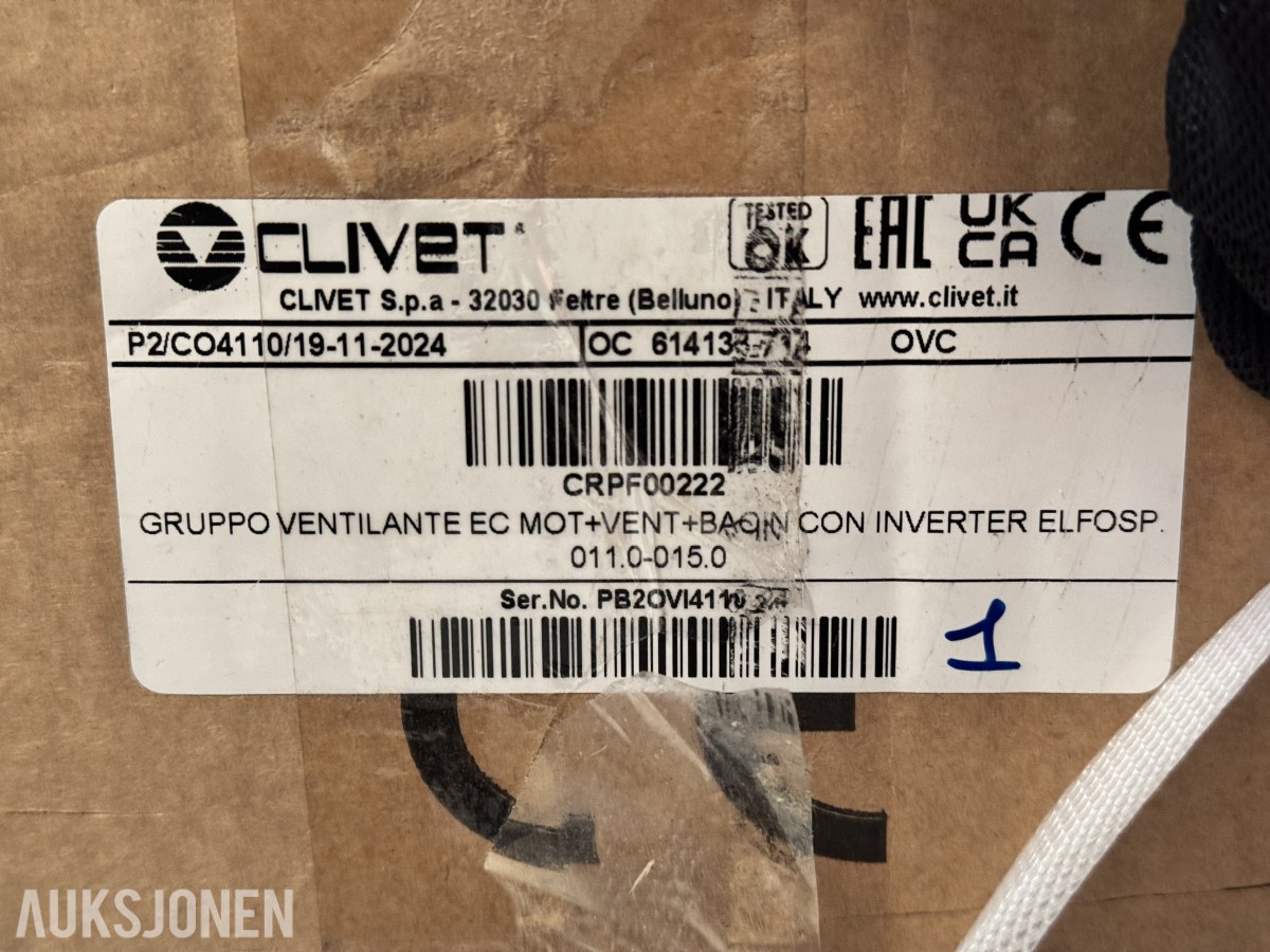 Parti Clivet HVAC-komponenter - viftekonvektor ELFORoom2 med tilbehør