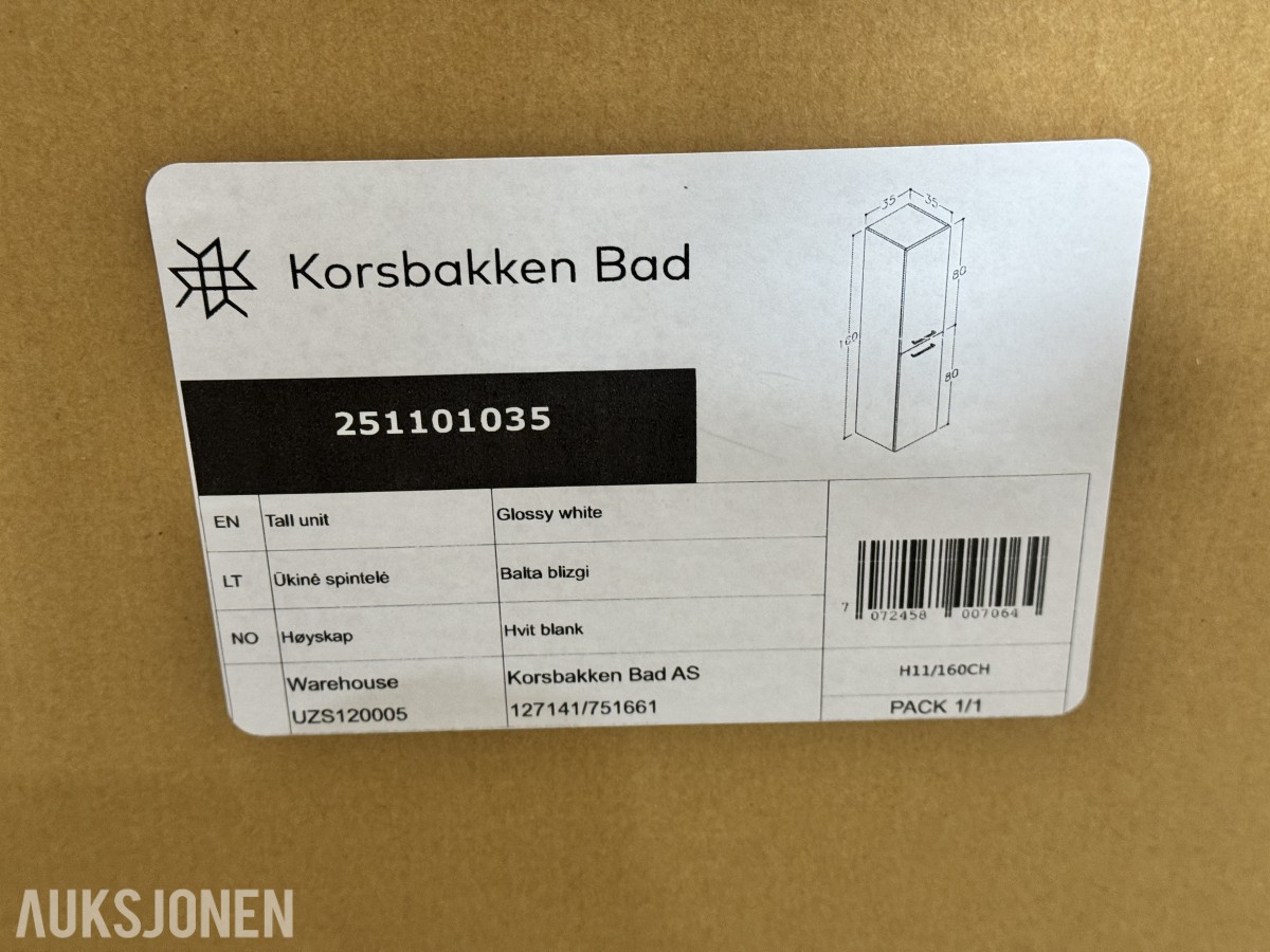 Korsbakken Bad høyskap - glossy white - ny