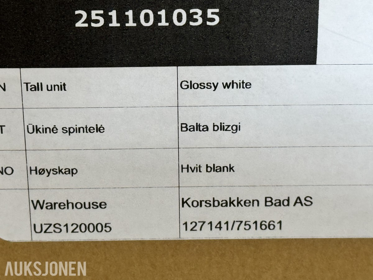 Korsbakken Bad høyskap - glossy white - ny