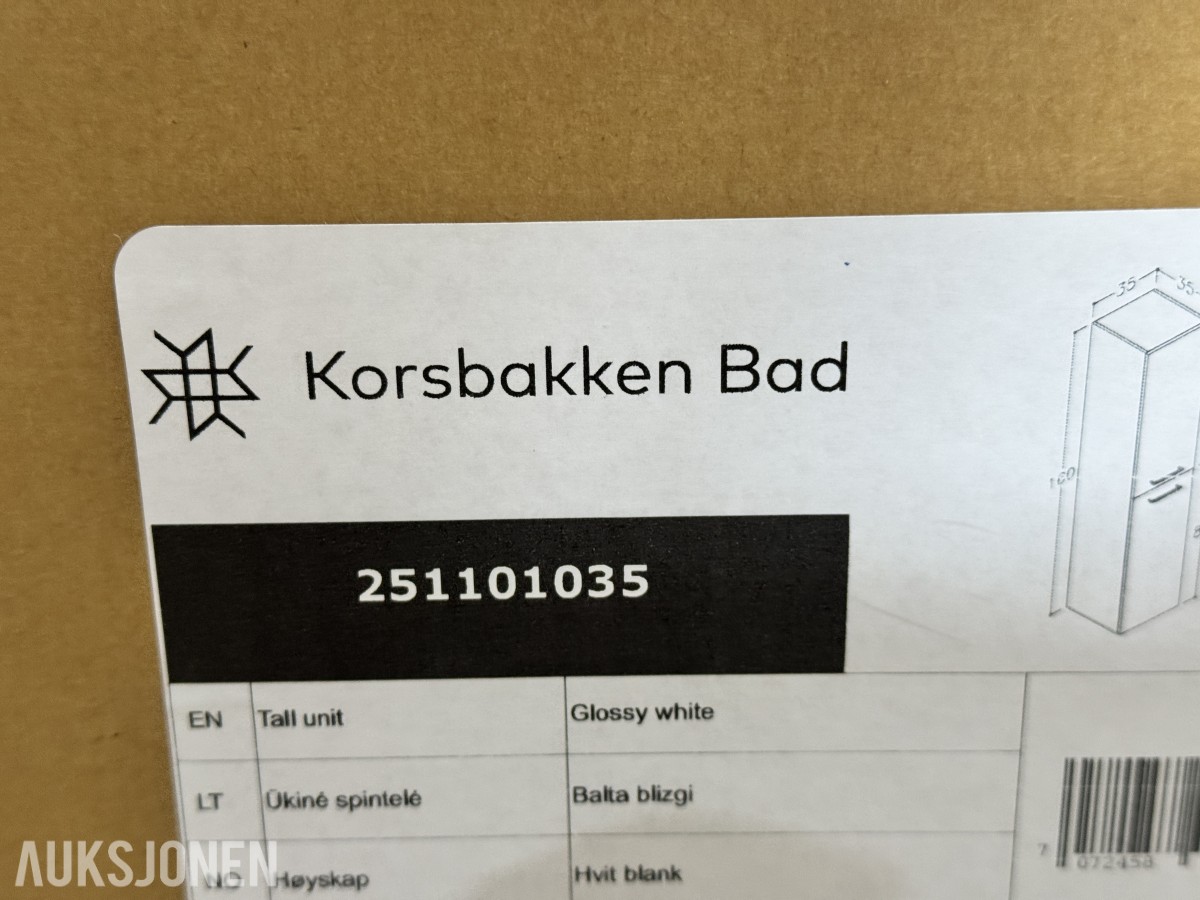 Korsbakken Bad høyskap - glossy white - ny