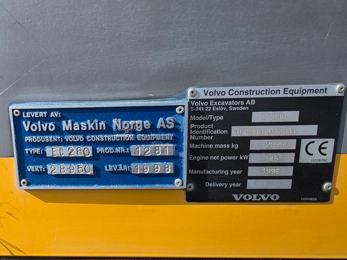 1998 Volvo EC 280 beltegraver 13782 TIMER 29 tonn