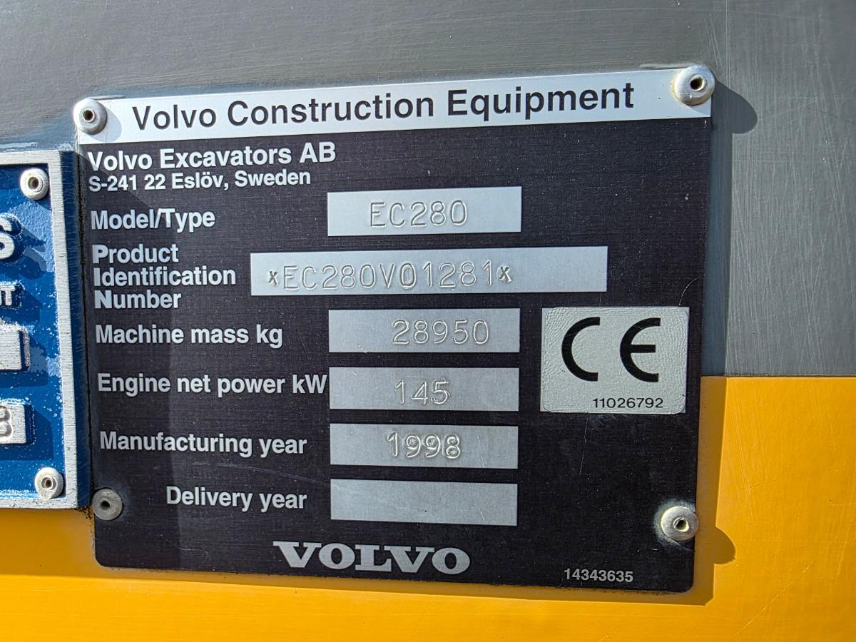 1998 Volvo EC 280 beltegraver 13782 TIMER 29 tonn