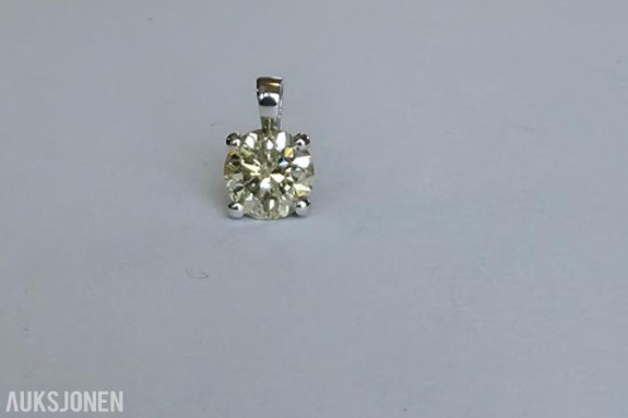  0.80CT ENSTENS DIAMANTANHENG I 14K GULL. HELT NATURLIG DIAMANT! TAKSTBREV OG SERTIFIKAT!