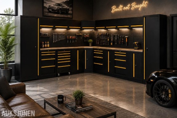 Helt nytt! Full garanti! Garageinnredning 804 – komplett L-formet verkstedinnredning!