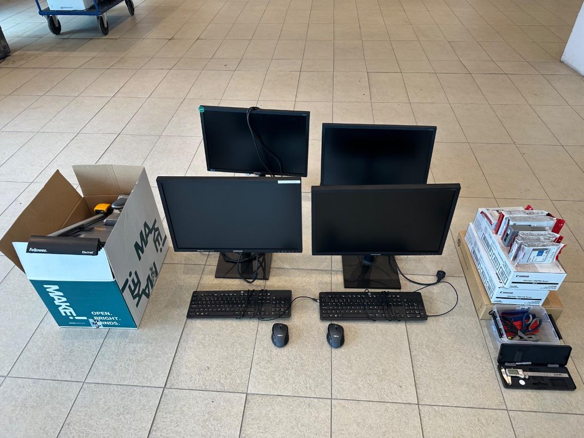 Samsung PC-skjermer, Canon blekk, Fellowes rulleskjærer og kontortilbehør