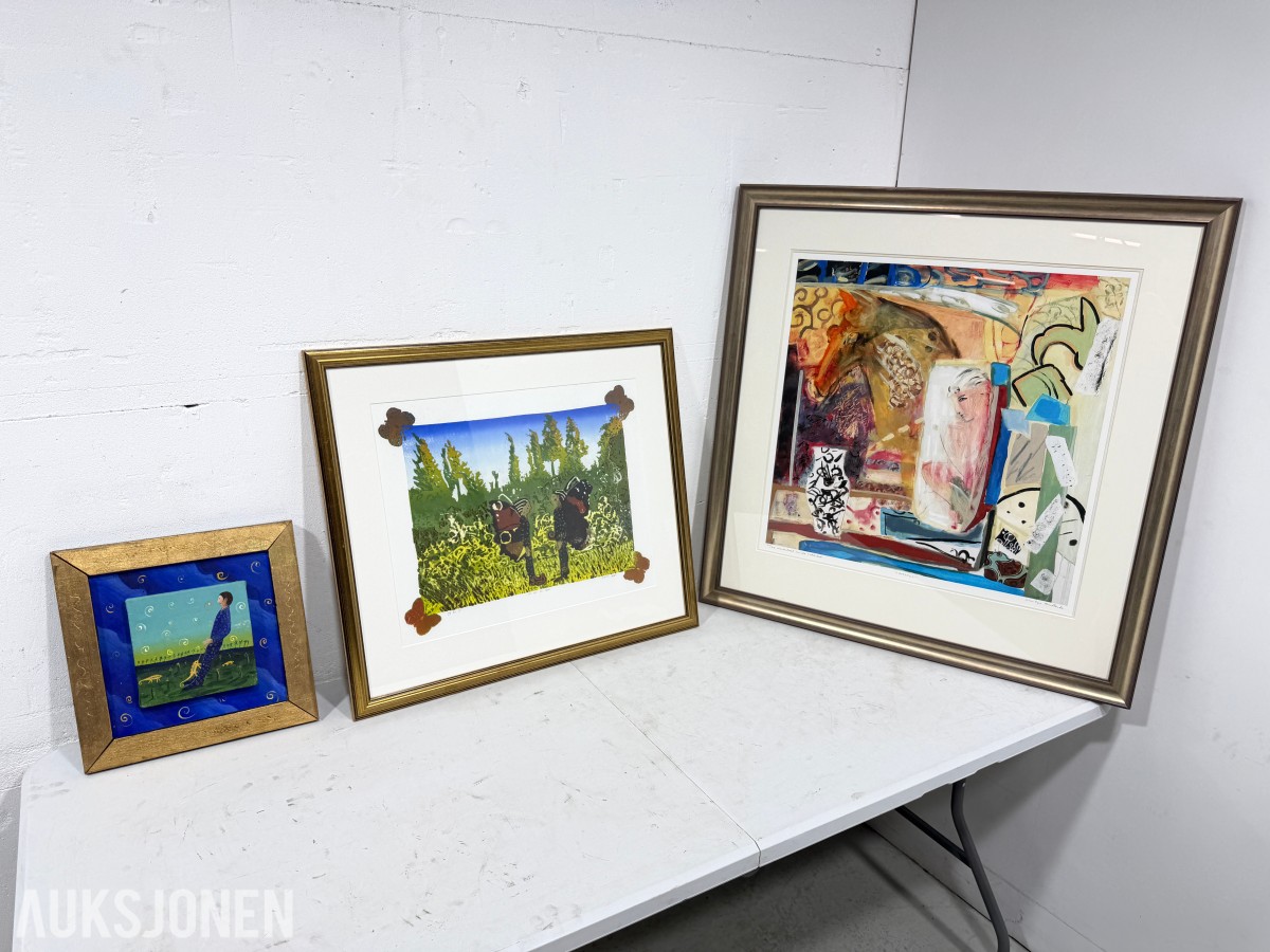 3 innrammede kunstverk - Marilyn Amatruda og Morten Juvet