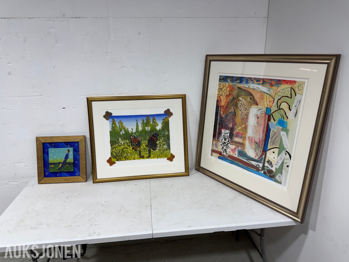 3 innrammede kunstverk - Marilyn Amatruda og Morten Juvet