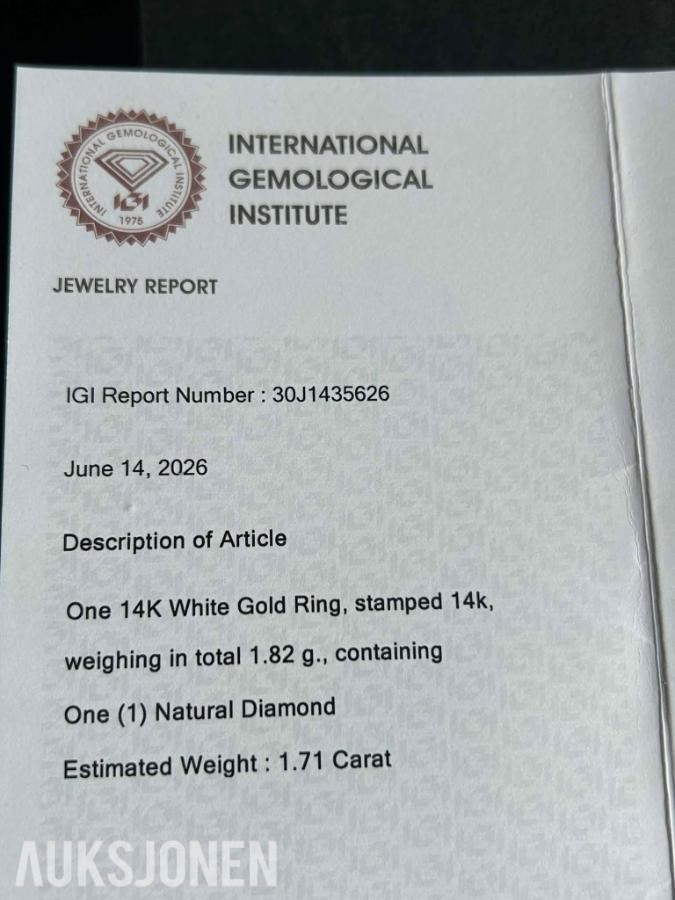 2026 Diamant ring med en 1,71 karat Naturlig diamant