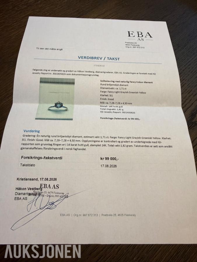 2026 Diamant ring med en 1,71 karat Naturlig diamant