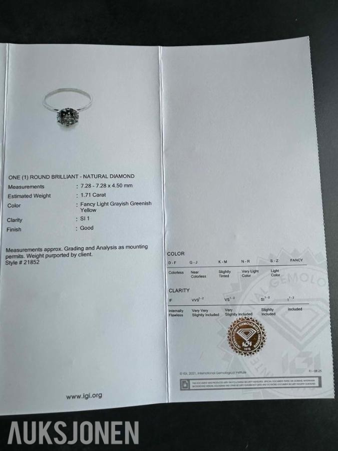 2026 Diamant ring med en 1,71 karat Naturlig diamant
