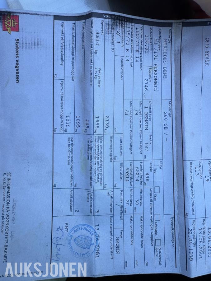 1979 Mercedes-Benz 280 SE – 218 000 km