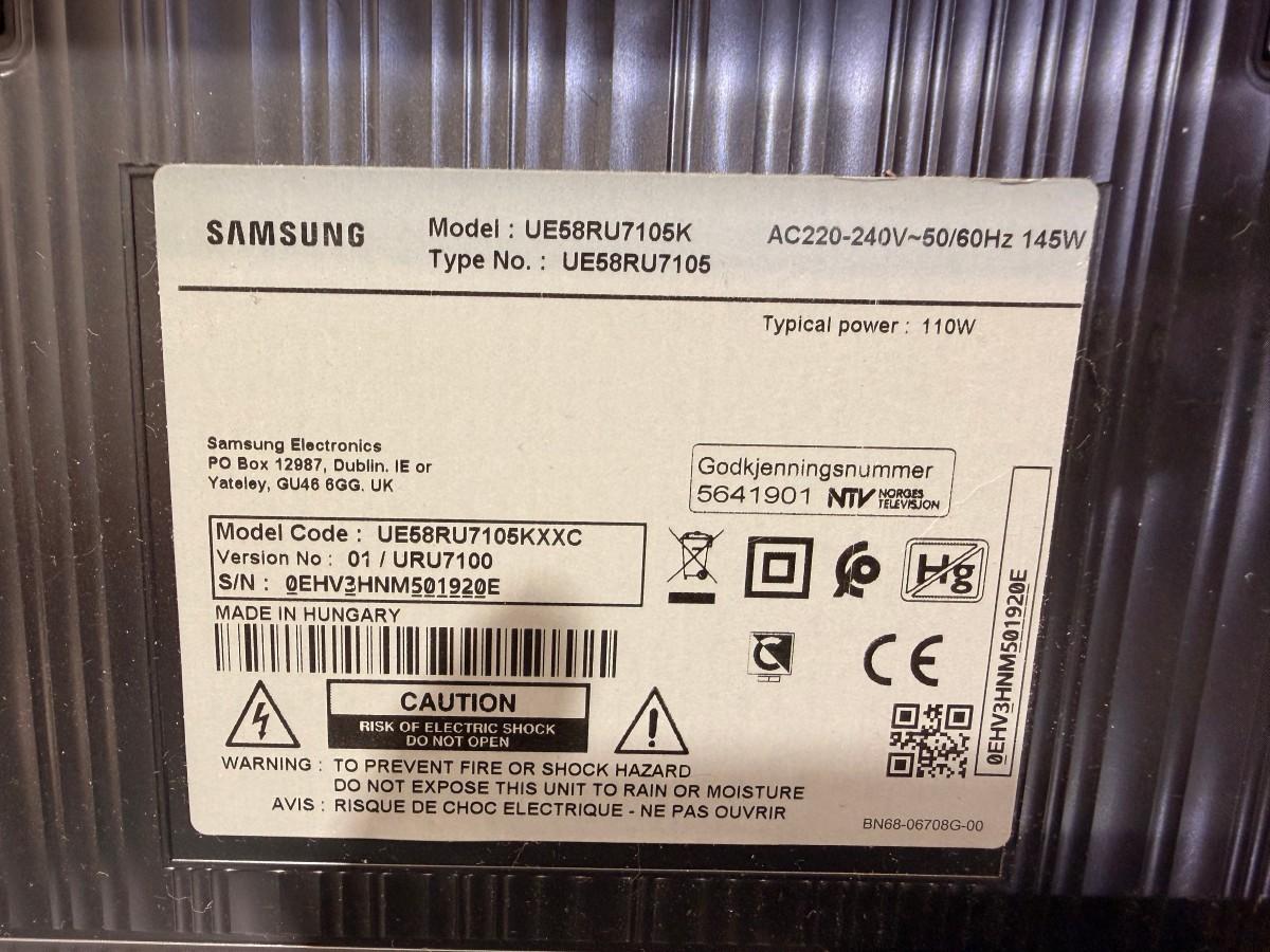 2019 Samsung 58 tommer RU7105 4K UHD Smart-TV – UE58RU7105K