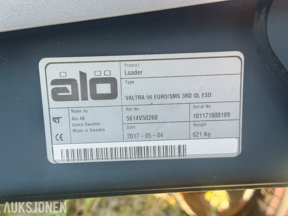 2017 Ålö Valtra 56 EURO/SMS 3RD QL ESD frontlaster