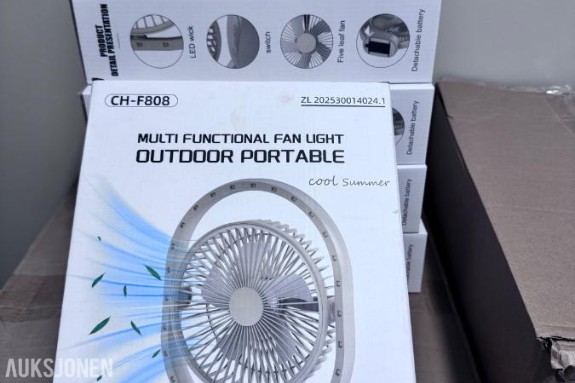 2026 5 stk- oppladbare vifter med LED-lys – CH-F808 – nye i eske 