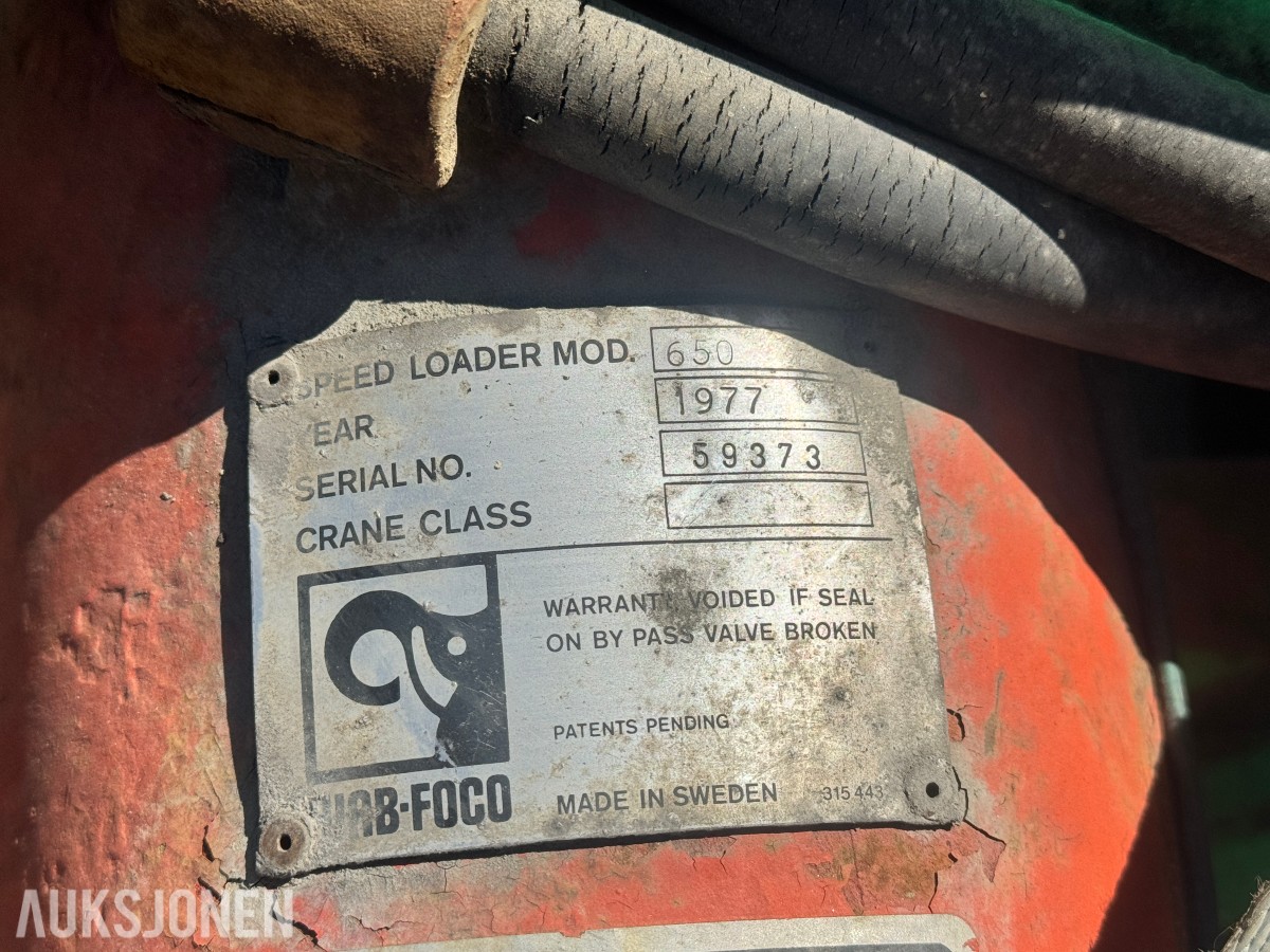 1977 HIAB-FOCO Speed Loader 650 lastebilkran - maks 3400 kg ved 1,7 m - rekkevidde 6,2 m - serienr 59373 