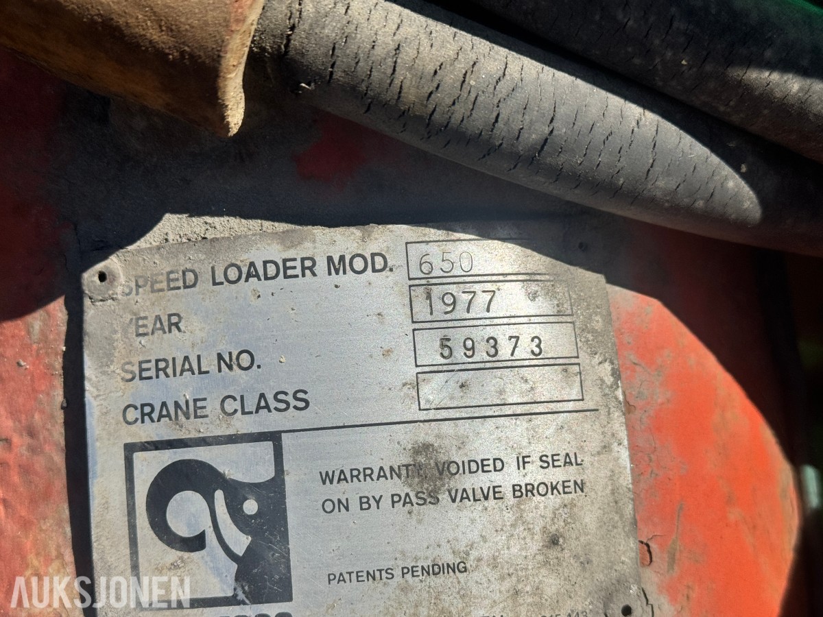 1977 HIAB-FOCO Speed Loader 650 lastebilkran - maks 3400 kg ved 1,7 m - rekkevidde 6,2 m - serienr 59373 