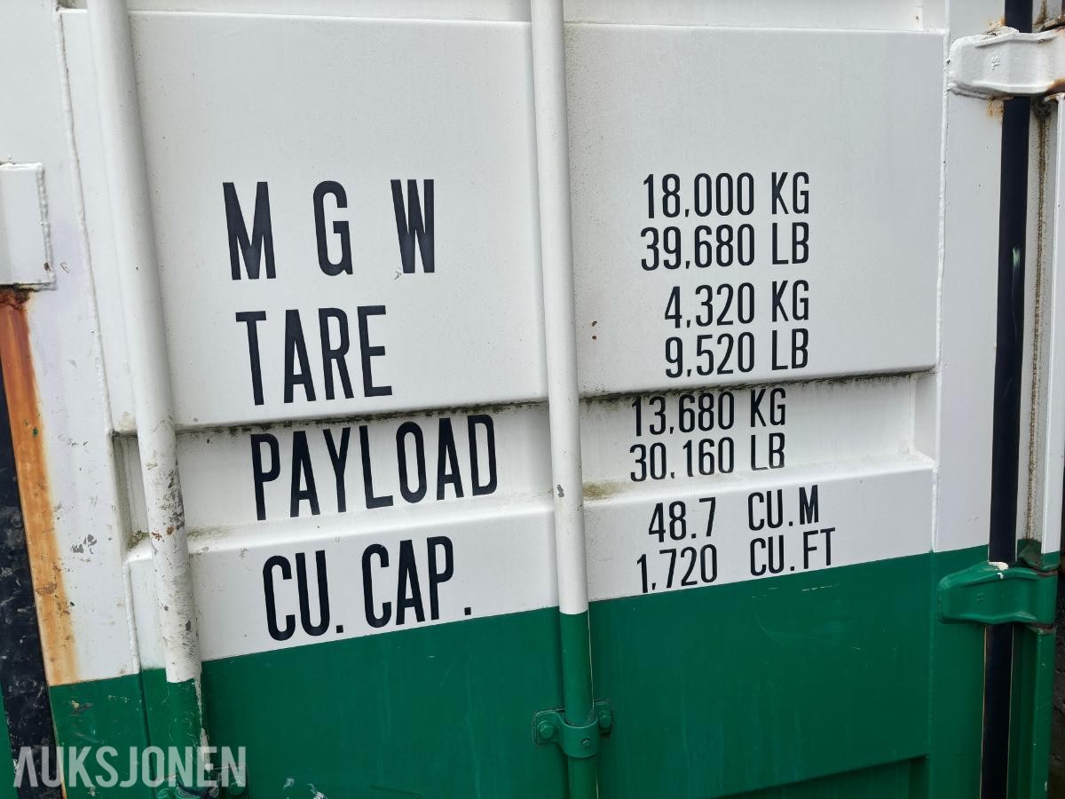 24 fots container med full sideåpning – 48,7 m³ – Doble endedører