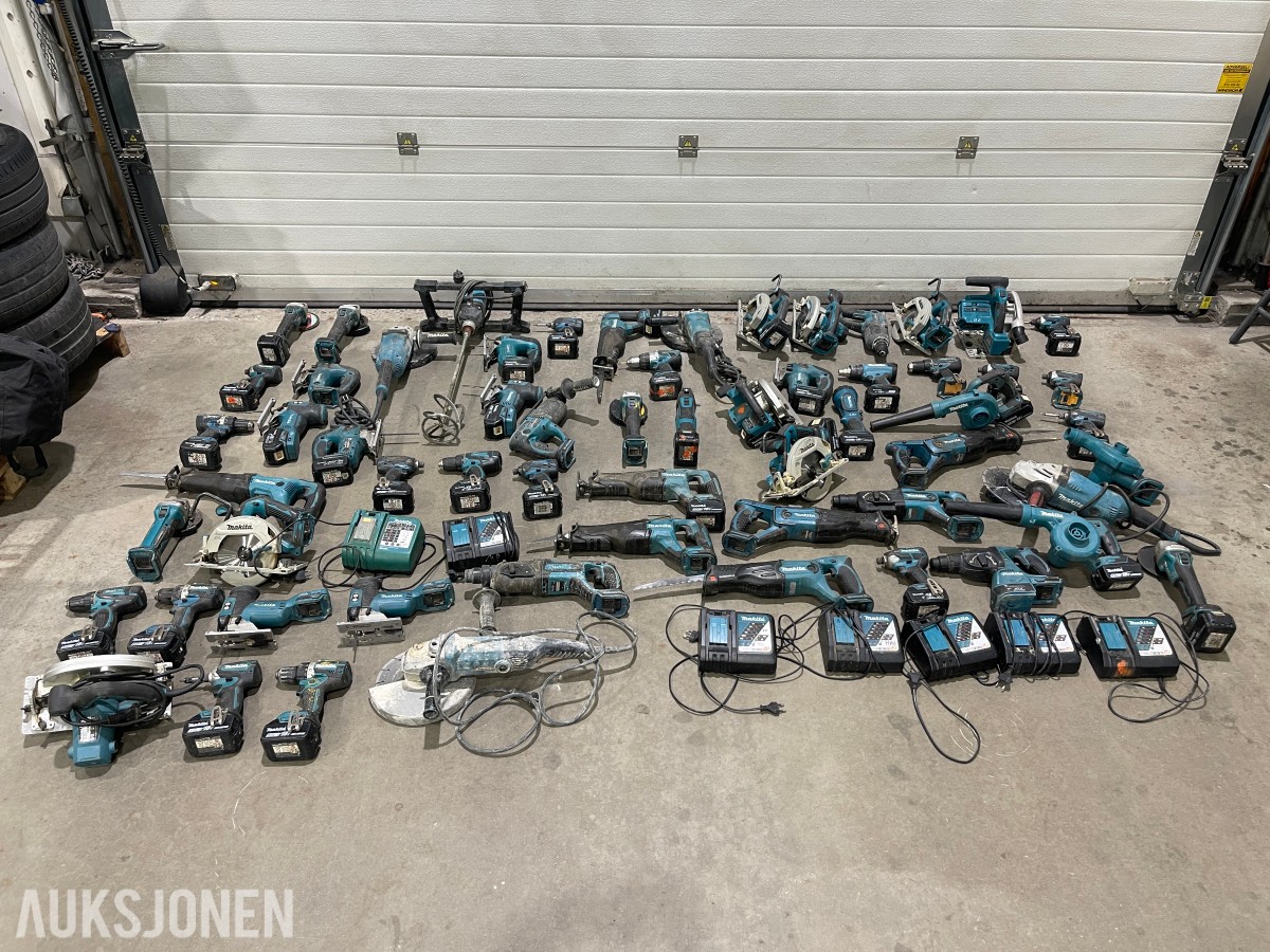 Stort parti Makita elektroverktøy, batterier og ladere