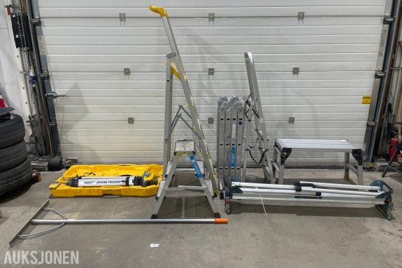 Auksjonstekst – Parti med stiger, arbeidsplattform og laserutstyr