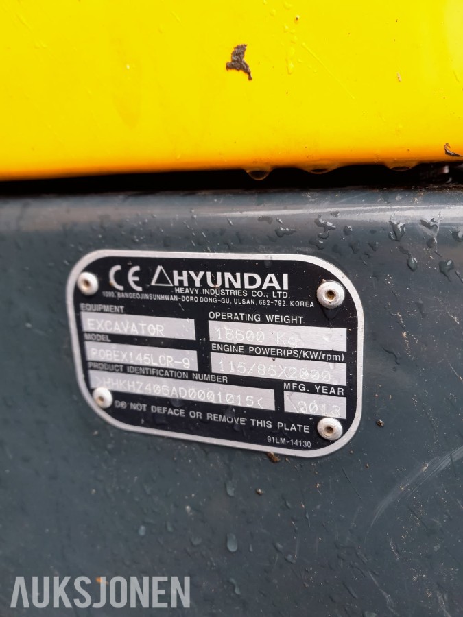 2013 Hyundai 145LCR-9 gravemaskin - Rototilt - 6600 timer