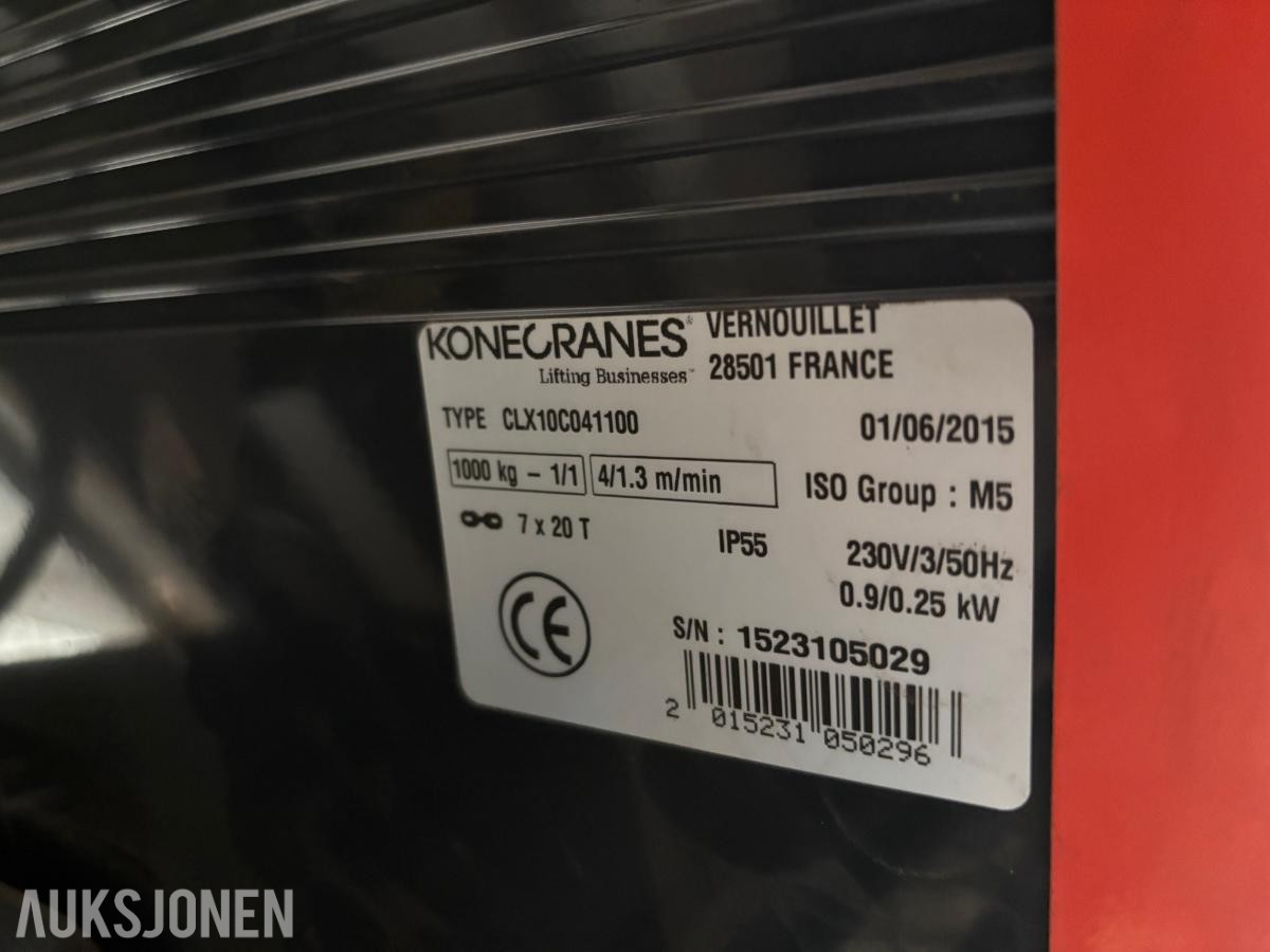 2015 Konecranes CLX10C041100 elektrisk kjettingtalje 1000 kg - Løpekatt  