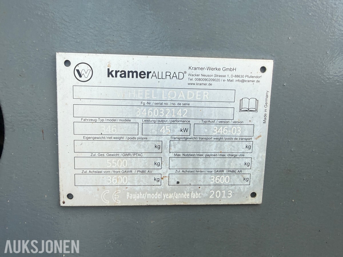 2013 KramerAllrad 750 hjullaster med skuffe og pallegafler