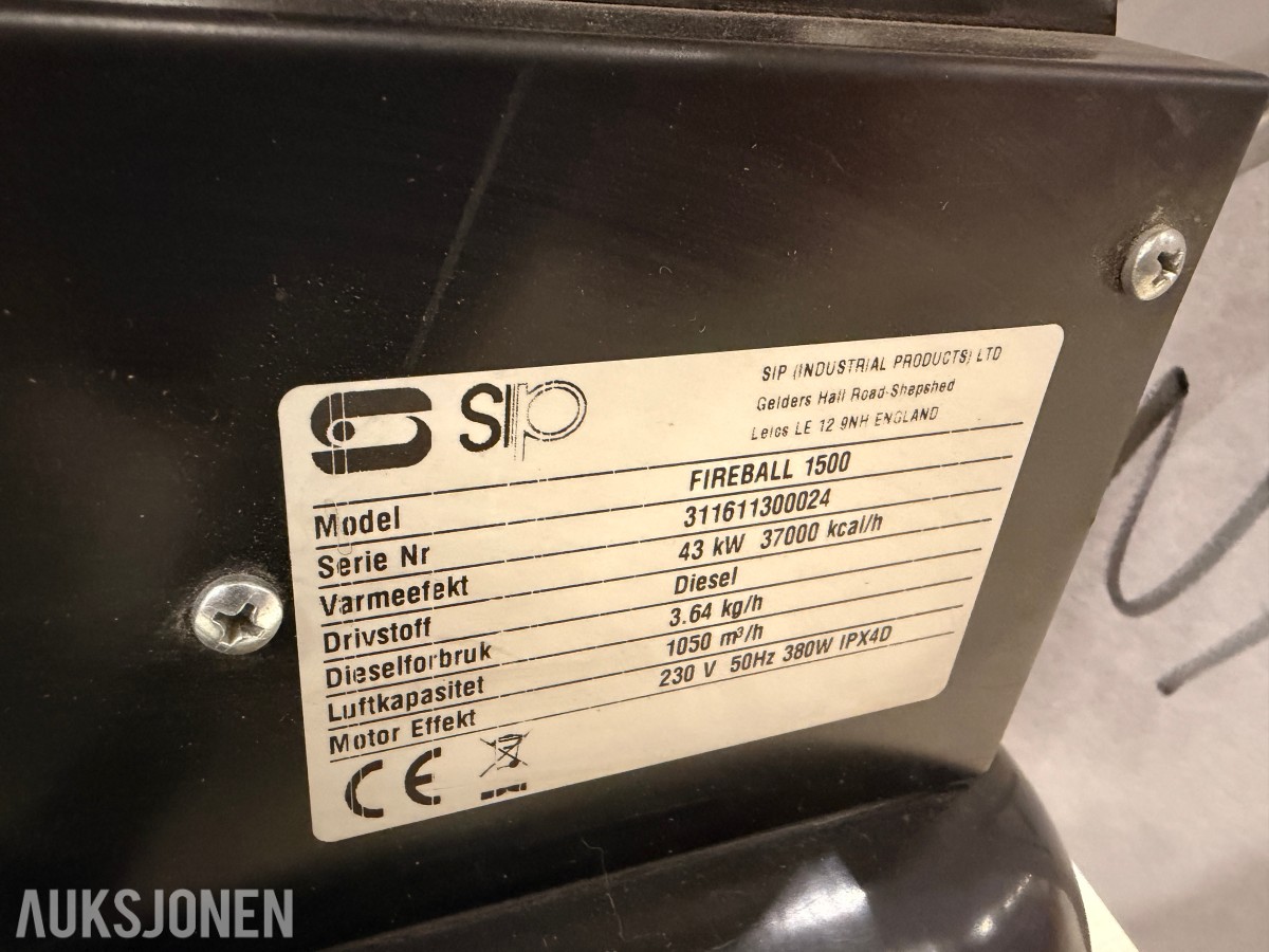 SIP Fireball 1500 diesel byggvarmer / varmekanon – 43 kW