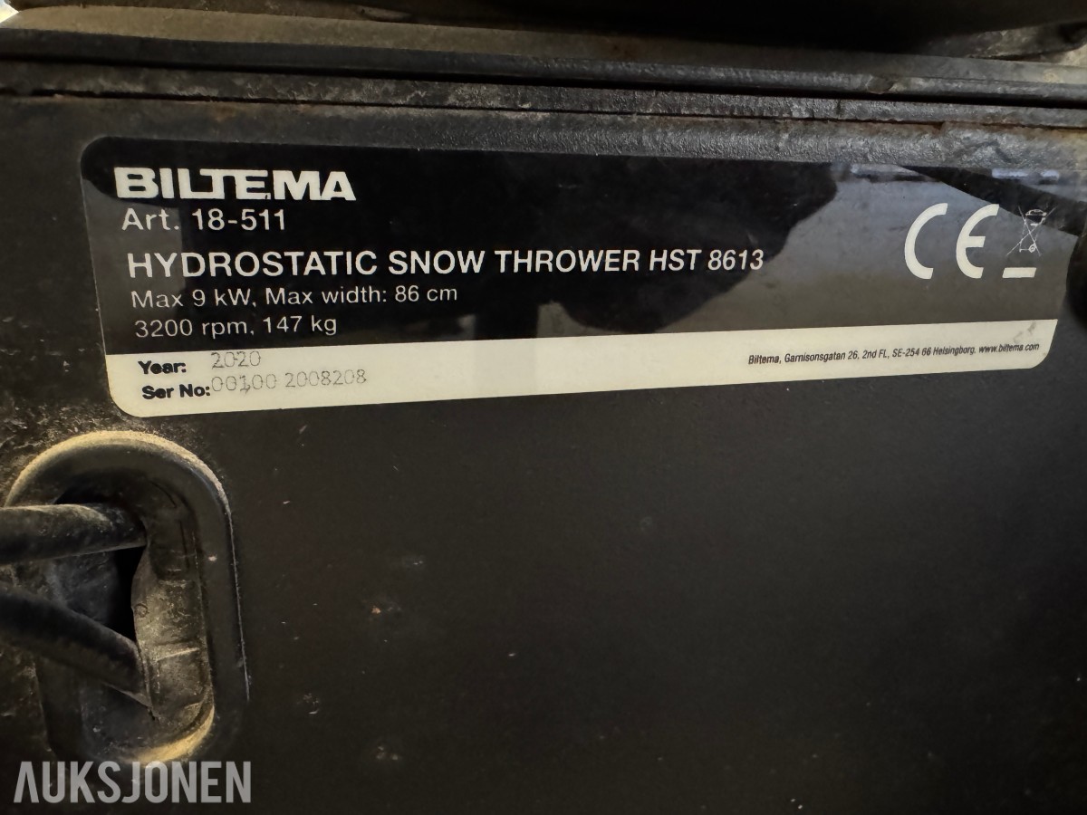 2020 Biltema HST 8613 hydrostatisk snøfreser med beltedrift