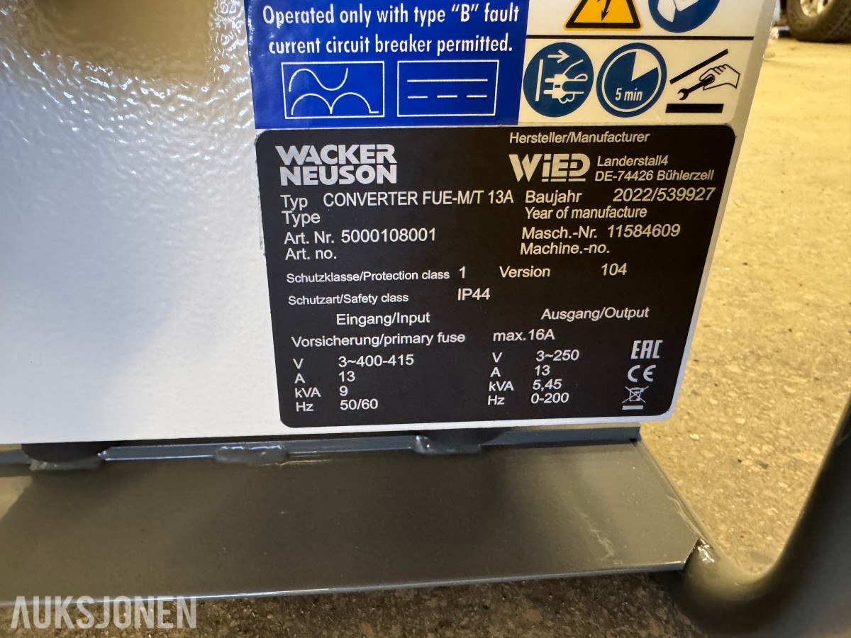 2022 Wacker Neuson FUE-M/T 13A frekvensomformer – ubrukt