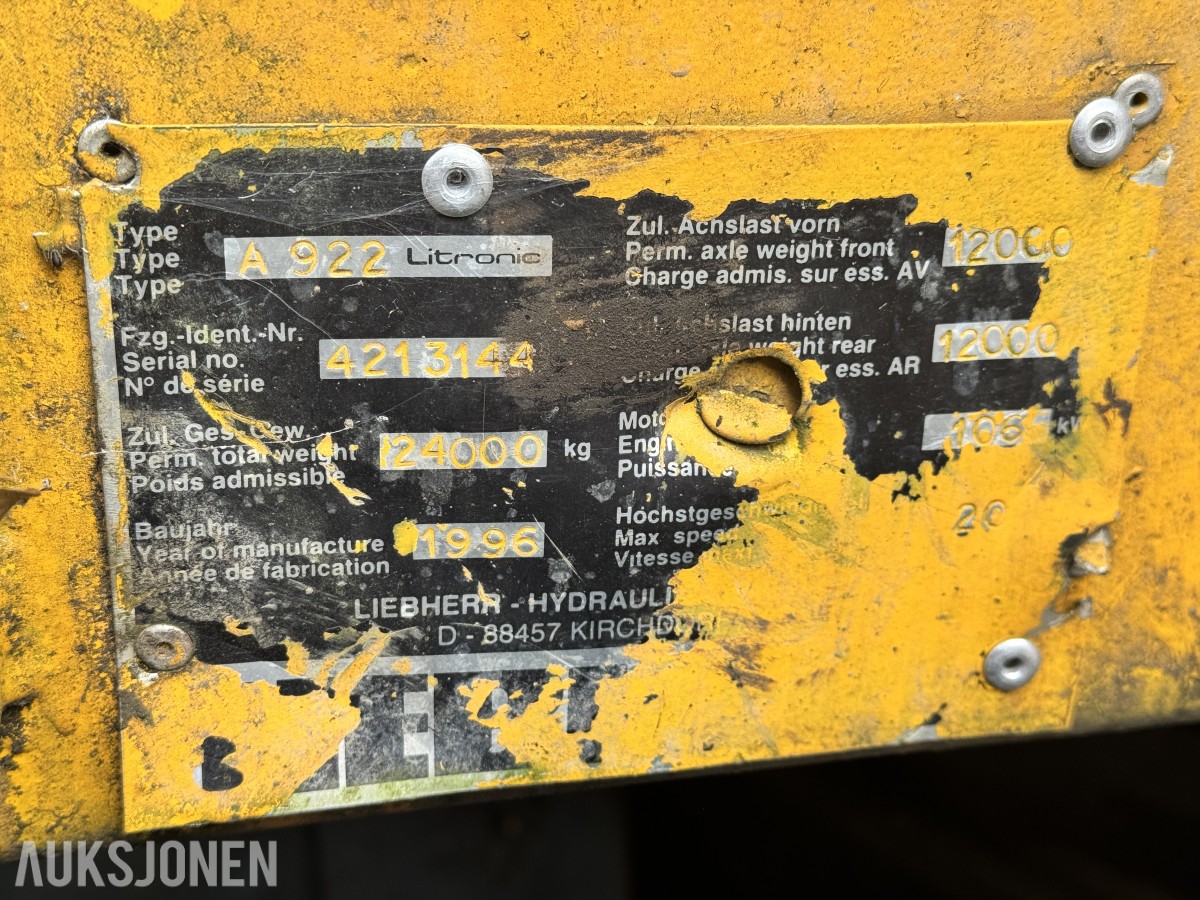 1996 Liebherr A922 Litronic hjulgraver materialhåndteringsmaskin