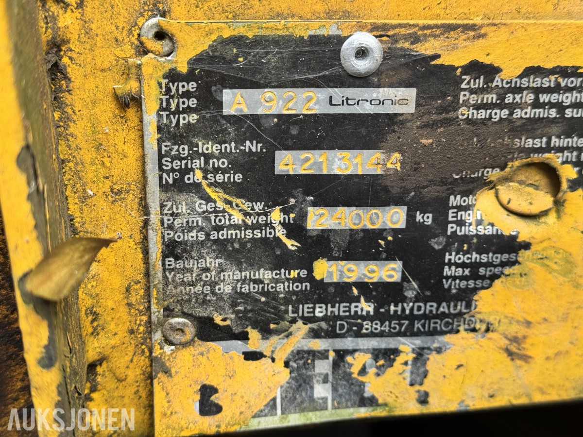 1996 Liebherr A922 Litronic hjulgraver materialhåndteringsmaskin