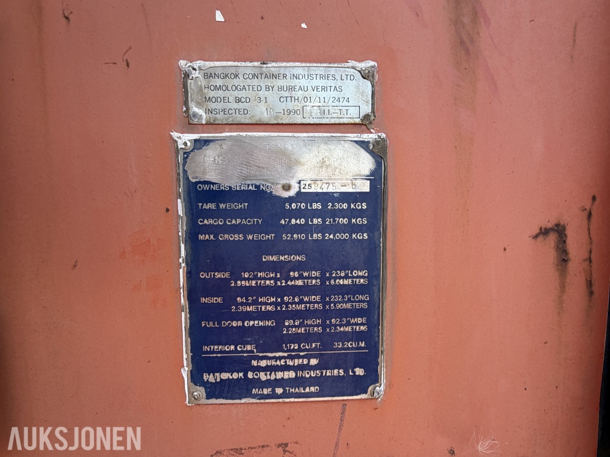 20-fots fraktcontainer / lagercontainer - 24.000 kg