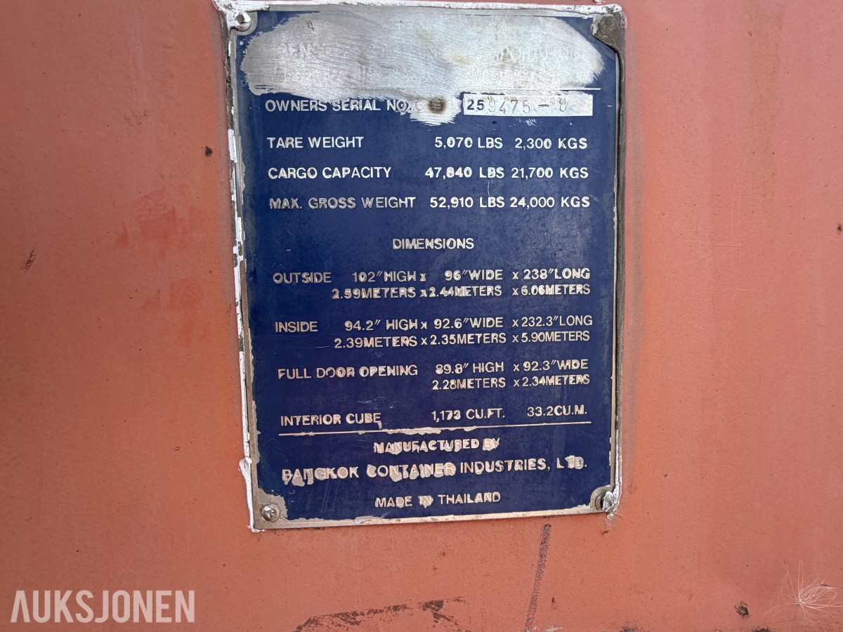 20-fots fraktcontainer / lagercontainer - 24.000 kg