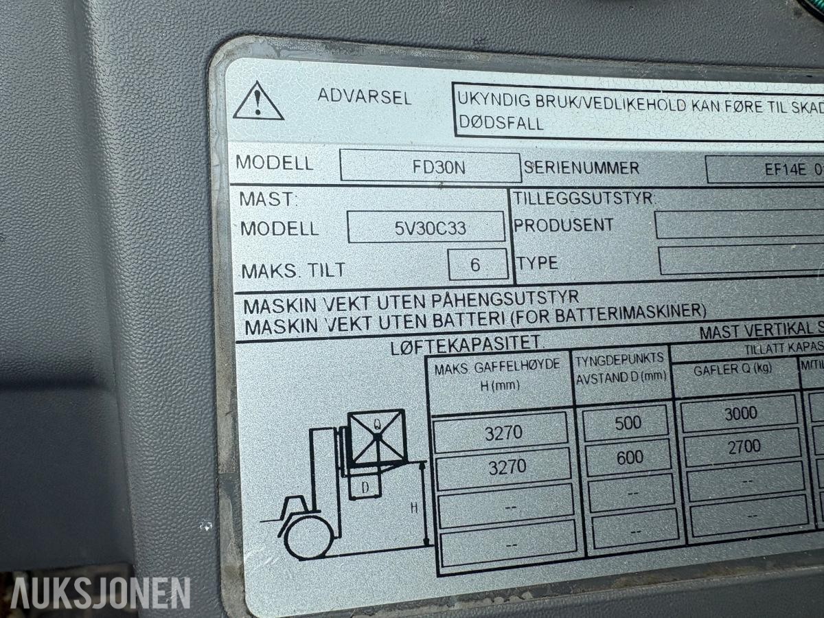 2007 Mitsubishi FD30N Gaffel truck 3055 timer