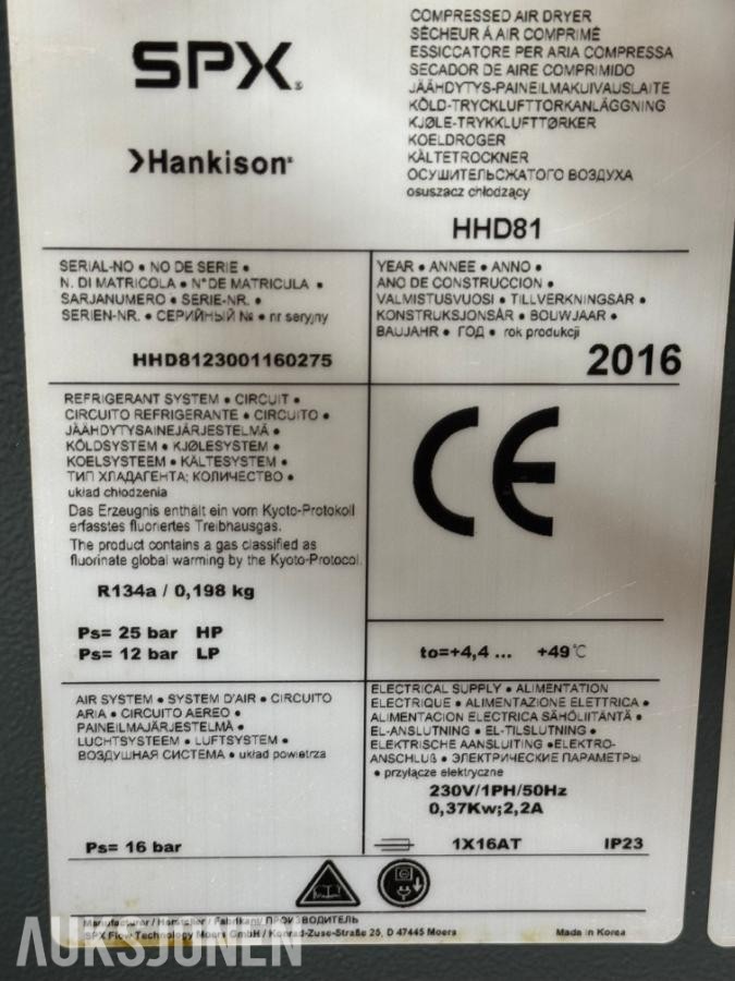 2016 Hankison SPX HHD81 Kjøletørke til trykklufts-anlegg