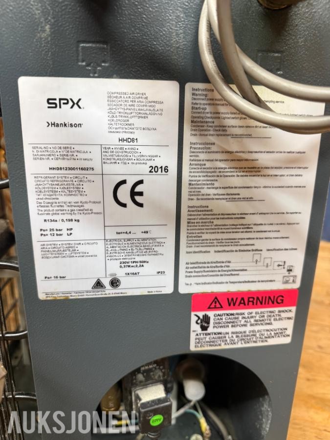 2016 Hankison SPX HHD81 Kjøletørke til trykklufts-anlegg