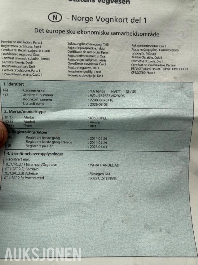 2014 Opel Vivaro, L2 2,0D 115hk, 191233km