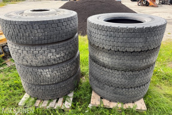 Parti lastebilhjul 295/80 R22,5 – 6 komplette hjul + 2 løse dekk
