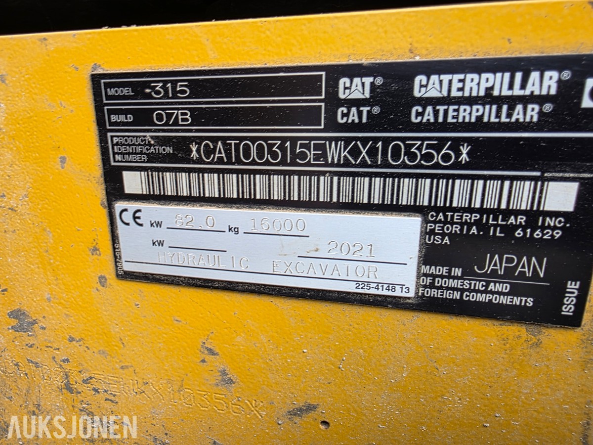 2021 Cat 315 beltegraver 3171 timer skuffe-R5 rototilt-leica maskinstyring