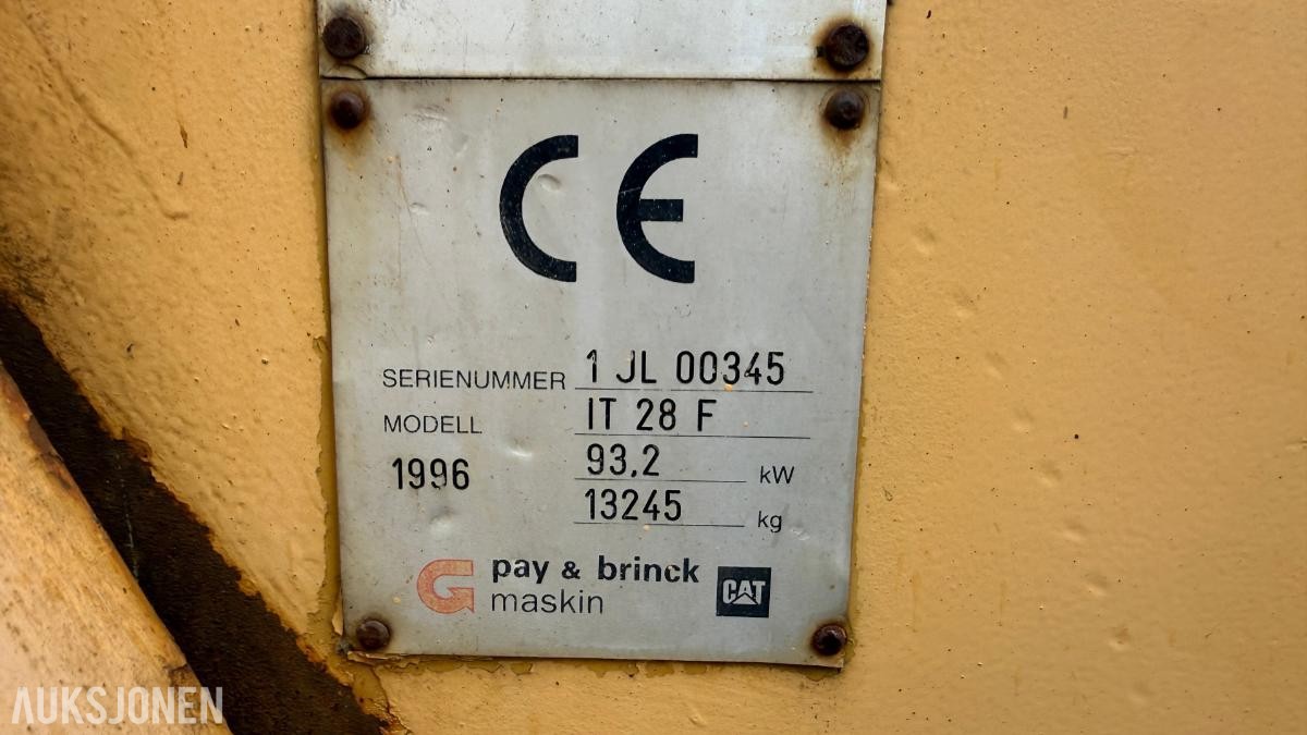1996 Cat IT28F hjullaster m/ pallegafler og 2 skuffer 