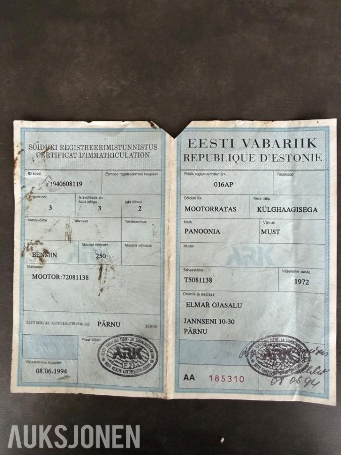 1972 PANNONIA 250 med sidevogn