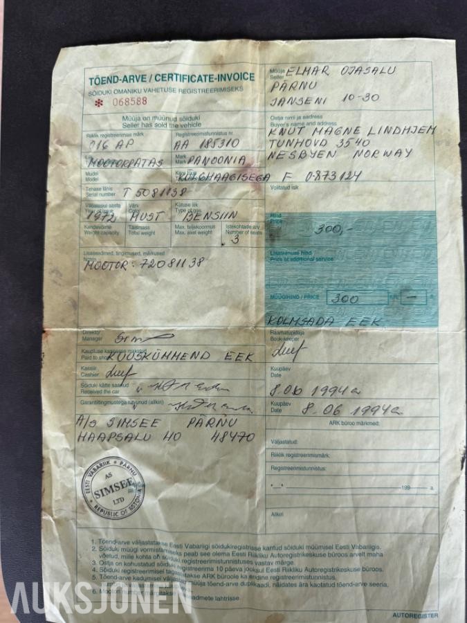 1972 PANNONIA 250 med sidevogn