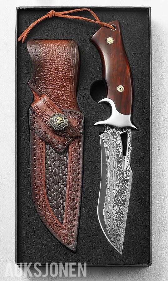 48 TIMERS AUKSJON - Damaskus Jaktkniv + Slipestein