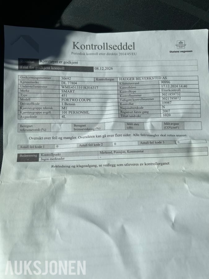 2007 Smart Fortwo 1.0 Bensin 71hk Automat, S+V dekk
