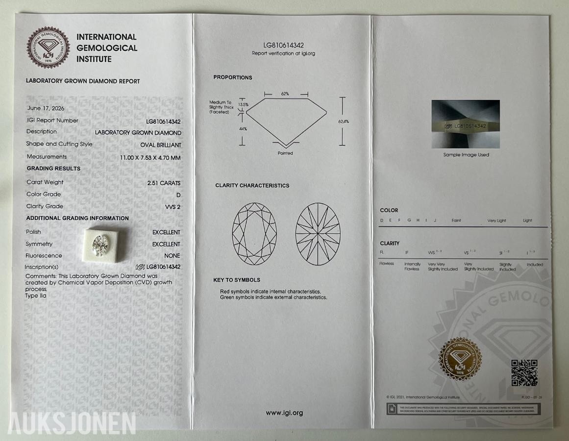 Stor diamant på 2.51ct | D/VVS2 | Excellent | Oval | IGI!