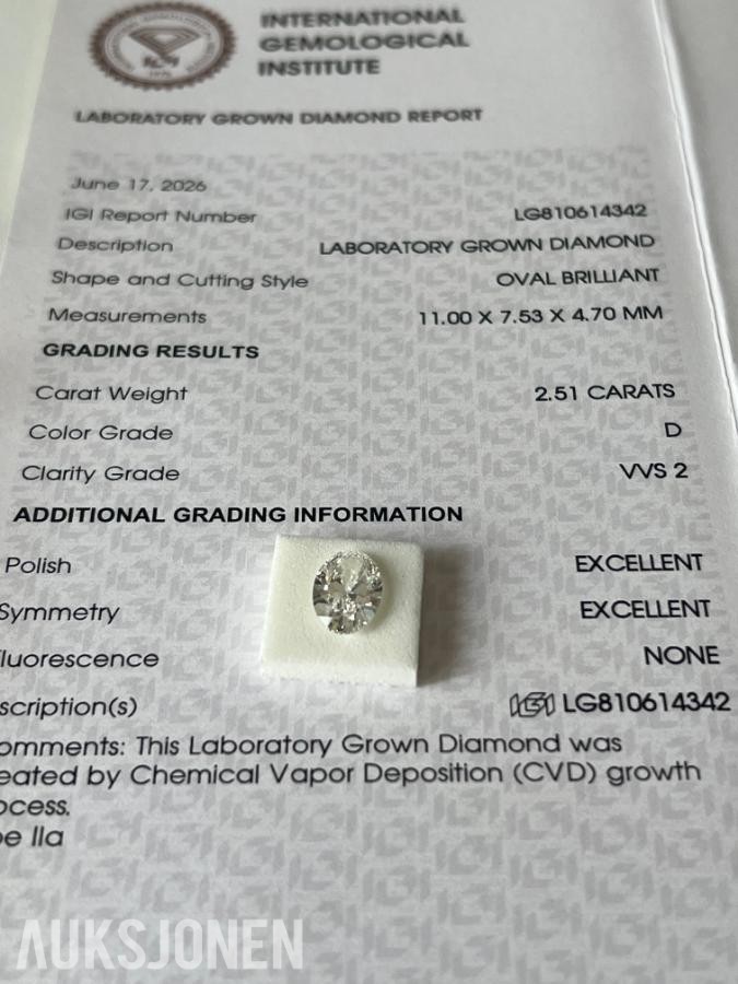Stor diamant på 2.51ct | D/VVS2 | Excellent | Oval | IGI!