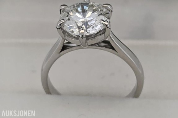LAB-GROWN DIAMANT 3,01 CT - RING 18 KARAT HVITT GULL STR. 53,5 - NORSKPRODUSERT