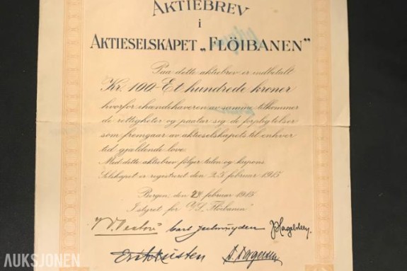 1915 Fløibanen AS - aksje Fløibanen